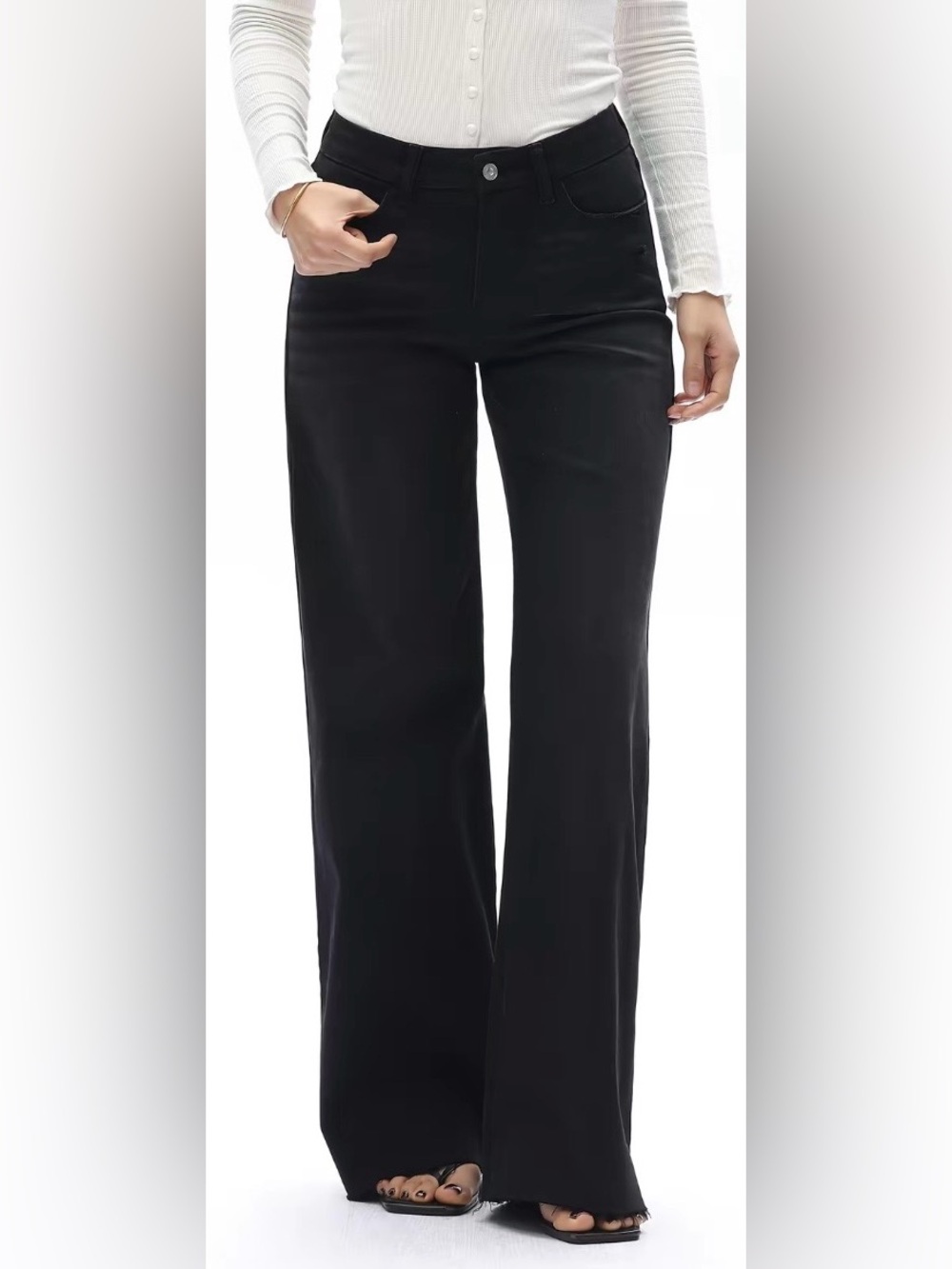 NWT Oneso Black High-Waist Wide Leg Stretch Jeans 24
